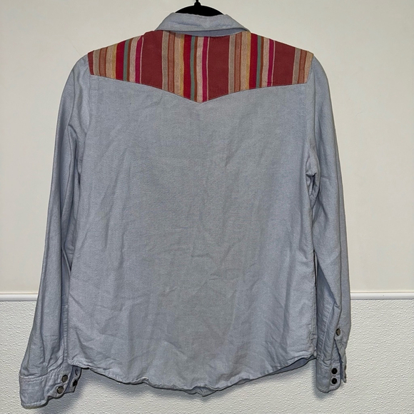 Women's Forever 21 Button Down Shirt M Blue Multi-color Aztec Denim pearl snap - Picture 8 of 8